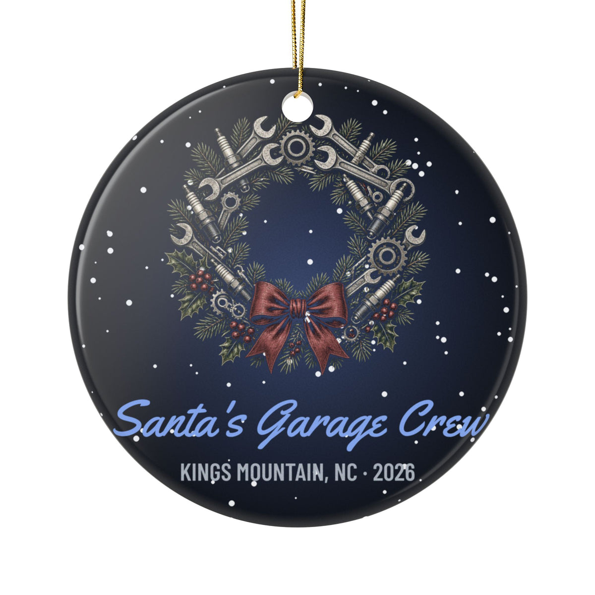 Santa's Garage Crew Ornament by Ride Ready Cycles