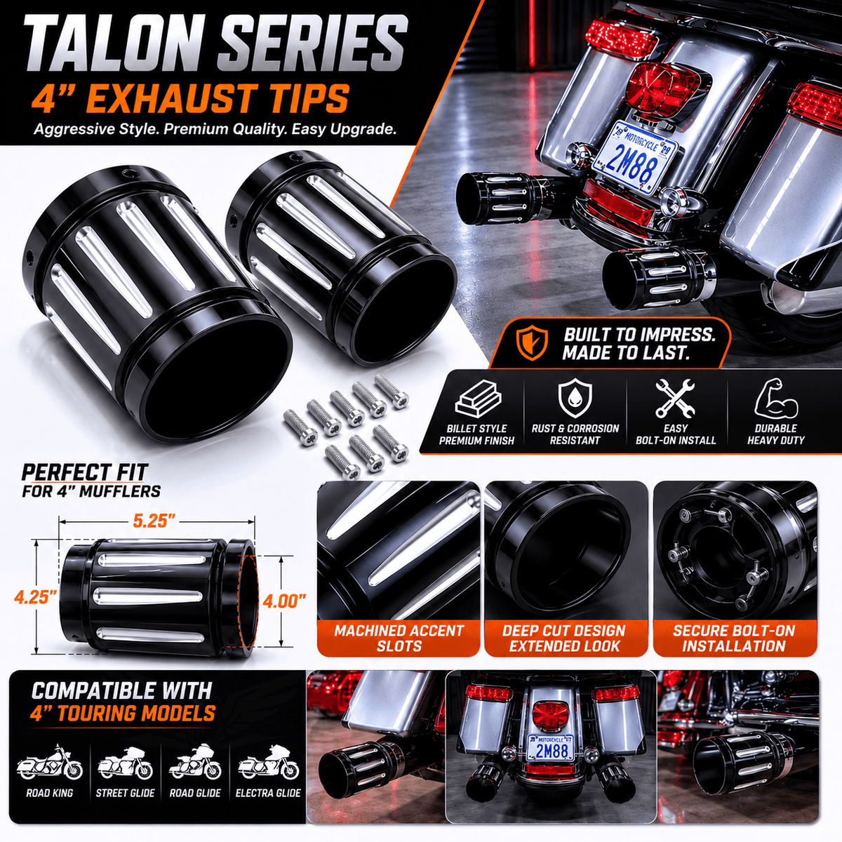Eagle Lights Black Talon 4 in Exhaust Tips Pair TALON-BC - view 3